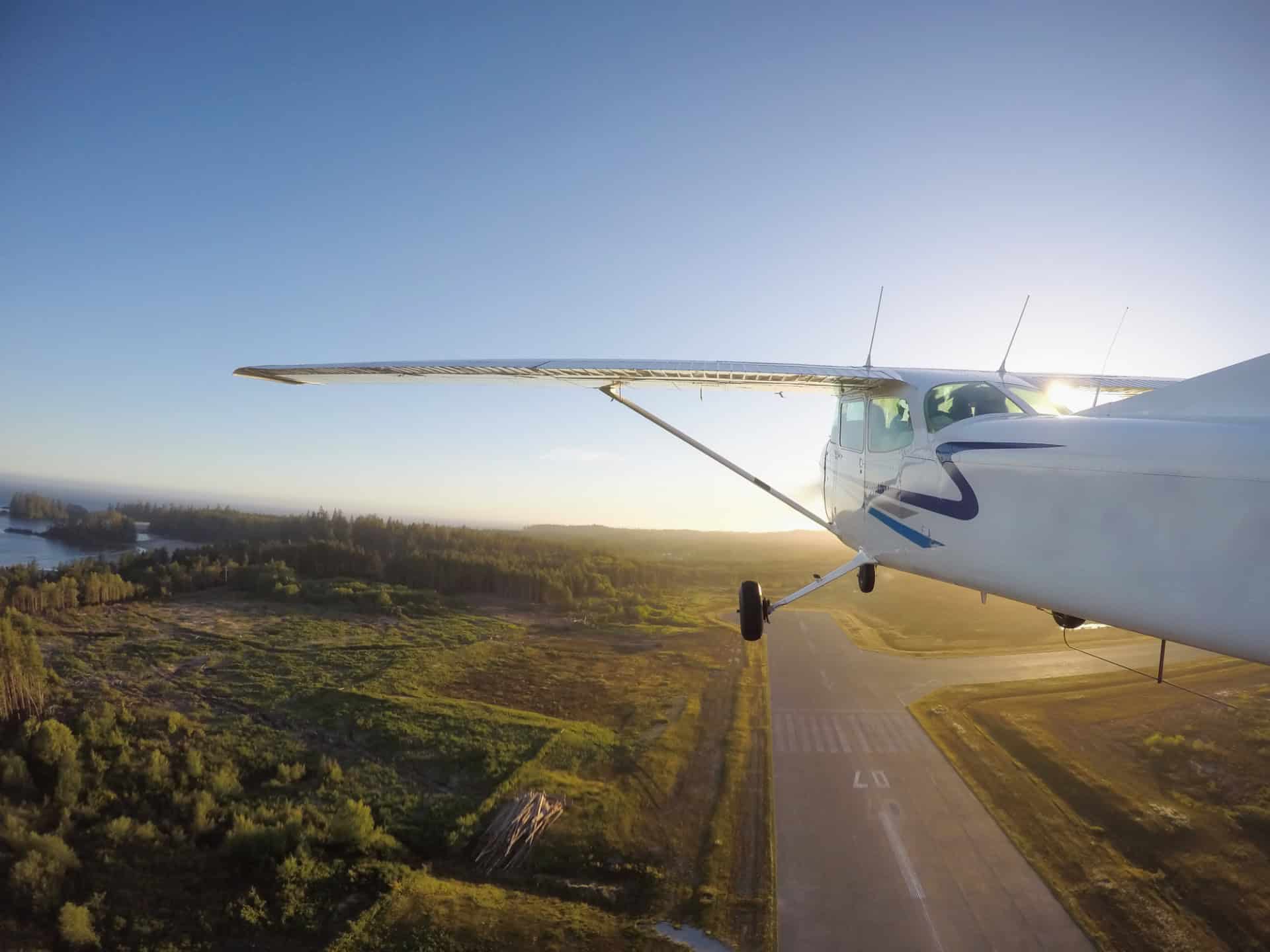 aerial shot from outside of plane looking forward